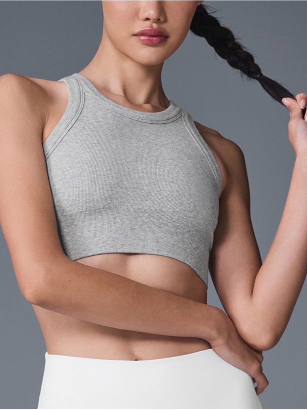 ALO Yoga- Seamless Delight High Neck Bra- athletic Heather gray, size small
